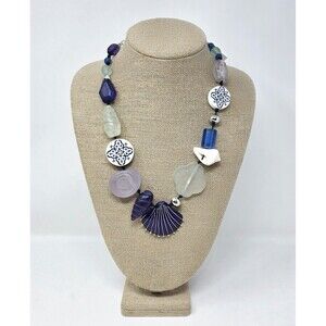 Chico's Original Mixed Stone Frosted Seashell Beach Inspired Necklace 21-26"